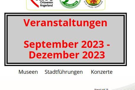 Plakat f&uuml;r Veranstaltungen des TuS 08 Lintorf von September bis Dezember 2023 mit Logos und Kontaktdaten.
