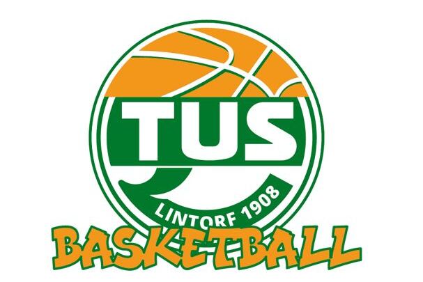 Logo des Basketballvereins TUS Lintorf 1908, mit Basketballmotiv und orange-gr&uuml;ner Farbgestaltung.