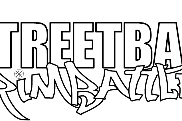 Logo der Veranstaltung &bdquo;Streetball Rim Battle&ldquo; in einer dynamischen Schriftart auf schwarzem Hintergrund.