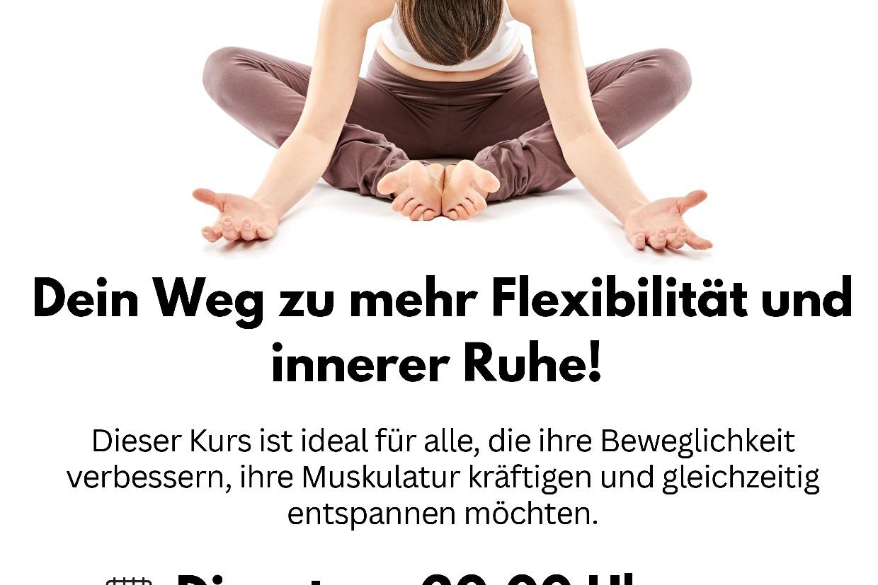 Werbung f&uuml;r einen Kurs "Mobility & Balance" mit Zeit, Datum und Informationen zur Flexibilit&auml;t und Entspannung.