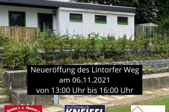 Banner f&uuml;r den "Tag der offenen T&uuml;r" mit Details zur Neuer&ouml;ffnung und Sponsorenlogos im Vordergrund.