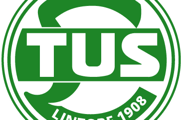 Logo des TuS Lintorf 1908, gr&uuml;ne und wei&szlig;e Farben mit stilisiertem &bdquo;S&ldquo; und &bdquo;TUS&ldquo; in der Mitte des Designs.