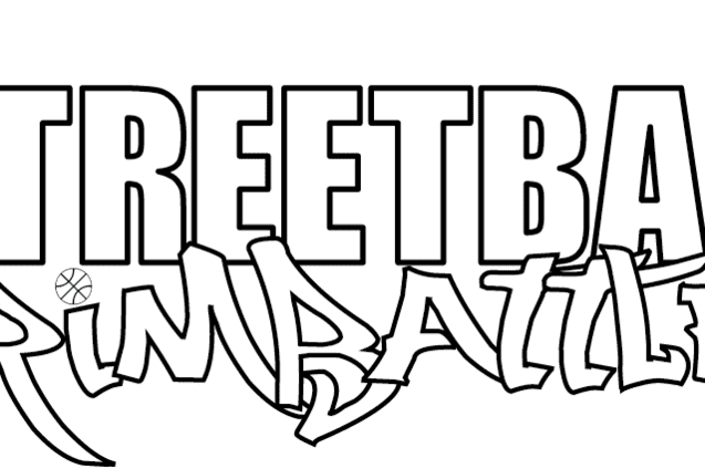 Logo der Veranstaltung &bdquo;Streetball Rim Battle&ldquo; in einer dynamischen Schriftart auf schwarzem Hintergrund.