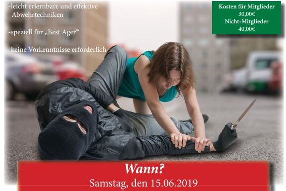 Workshop-Plakat f&uuml;r Shiruba-Jiu-Jitsu mit einem Selbstverteidigungstraining im Stra&szlig;en-szenario.