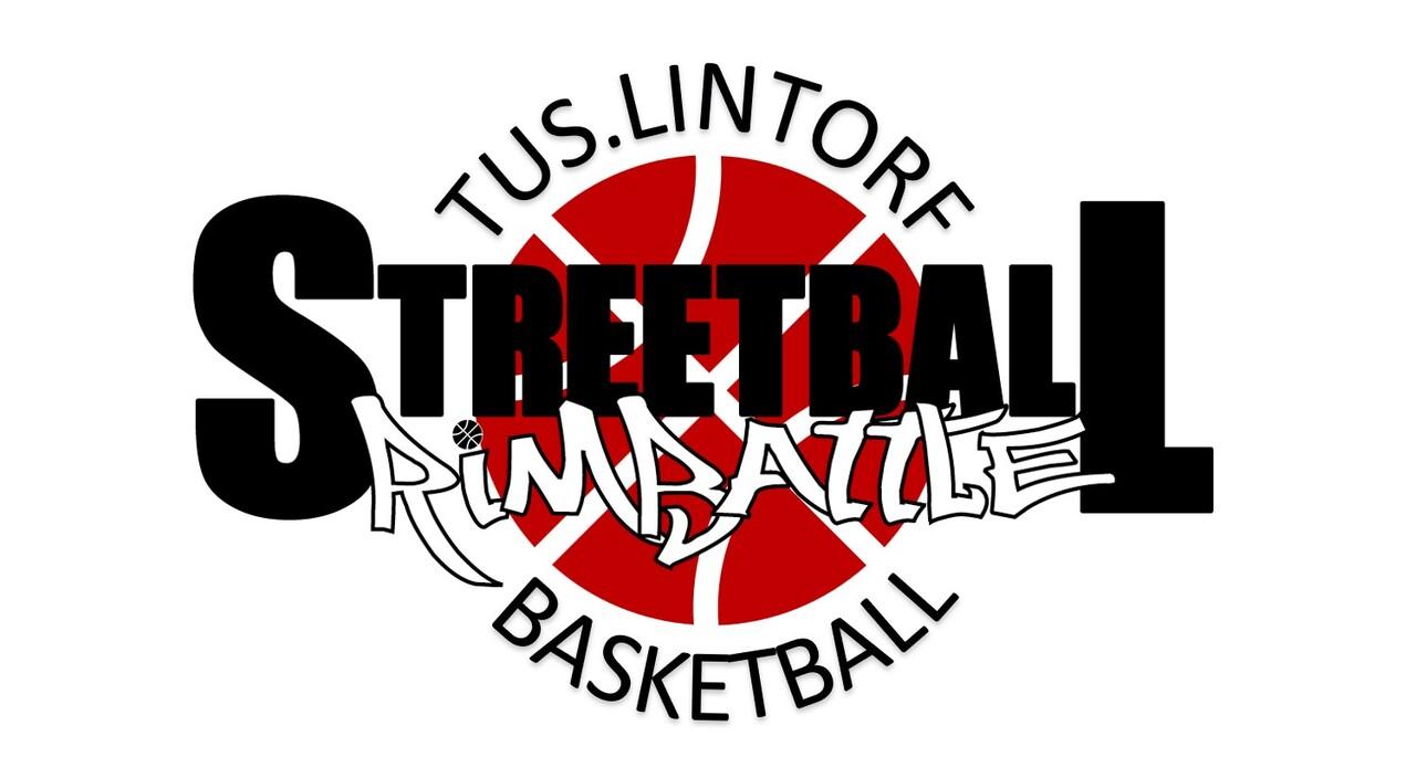 Logo der Basketball-Abteilung TUS Lintorf mit dem Schriftzug „Streetball“ und einem Basketball-Symbol im Hintergrund.