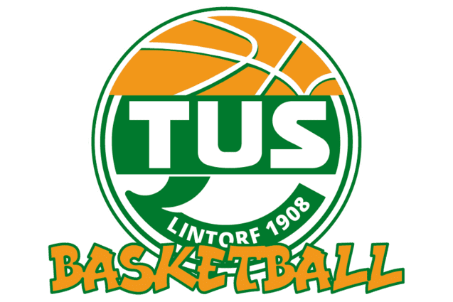 Logo des TUS Lintorf 1908 mit Basketballmotiv und dem Schriftzug &bdquo;Basketball&ldquo; in orange und gr&uuml;n.