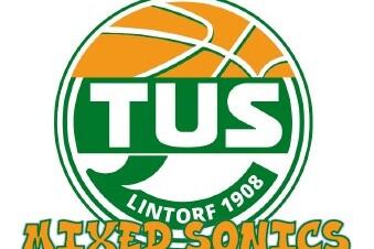 Logo der Basketballmannschaft TuS Lintorf 1908 Mixed Sonics in gr&uuml;n und orange mit einem Basketball-Design.