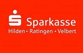 Logo der Sparkasse mit dem Schriftzug &bdquo;Hilden &middot; Ratingen &middot; Velbert&ldquo; auf rotem Hintergrund.