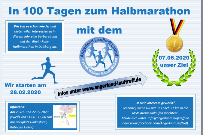 Werbung f&uuml;r einen Halbmarathon-Vorbereitungsplan, Beginn am 28.02.2020, Infos zur Anmeldung und Veranstaltungen.