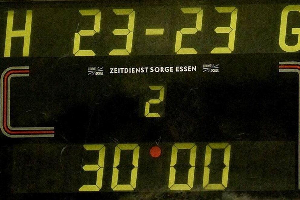 Anzeige eines Sportergebnisses: 23-23, Spielzeit 30:00, 2. Halbzeit. "Zeitdienst Sorge Essen" vermerkt.