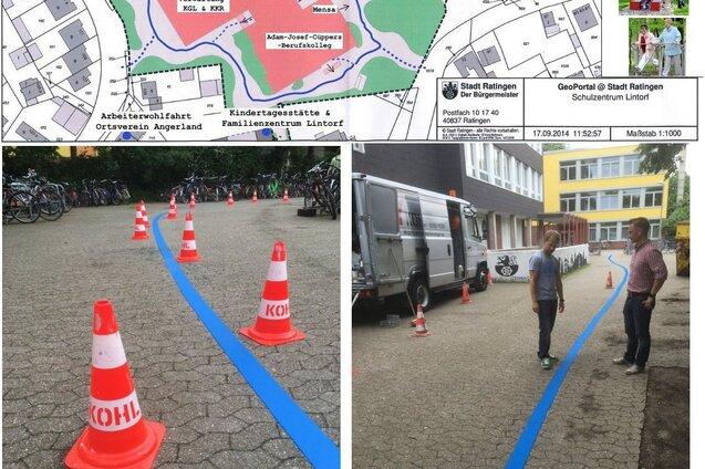 Plan f&uuml;r ein Sportevent mit Markierungen, Teilnehmern und einem Wohnheim, das Aktivit&auml;ten f&uuml;r Senioren zeigt.