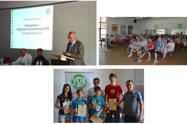 Delegiertenversammlung 2016 des TuS 08 Lintorf mit Redner, Publikum und Preisverleihung an Jugendliche.