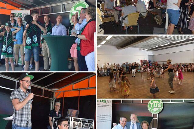 Collage von Veranstaltungsszenen: Ansprache auf einer B&uuml;hne, Menschenmengen, T&auml;nzer auf einer Fl&auml;che und Gruppenbilder.