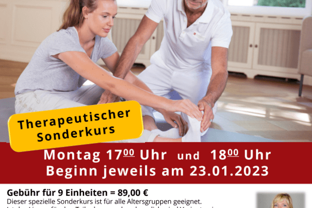 Ank&uuml;ndigung eines therapeutischen Sonderkurses mit Informationen zu Zeiten, Preisen und Anmeldem&ouml;glichkeiten.