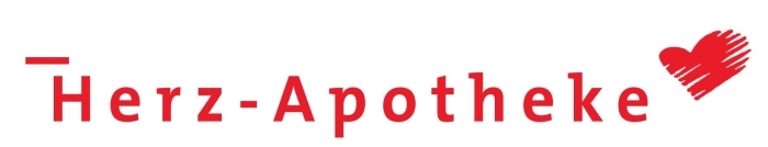 Logo der Herz-Apotheke mit rotem Schriftzug und Herzsymbol.