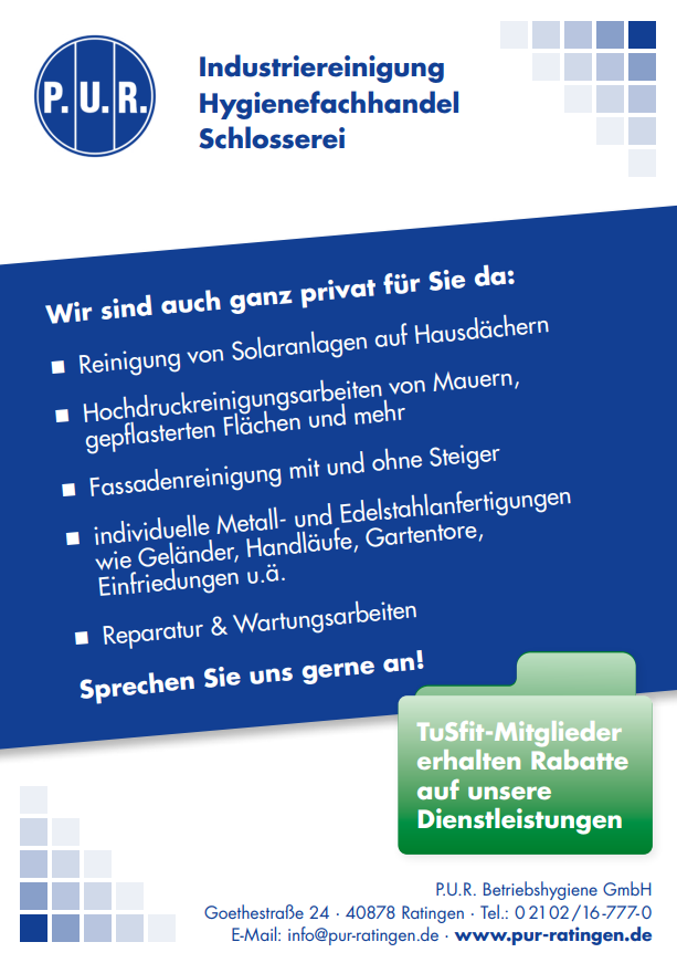 Logo einer Reinigungsfirma mit Informationen zu Dienstleistungen wie Solarreinigung, Fassadenreinigung und Metallanfertigungen.