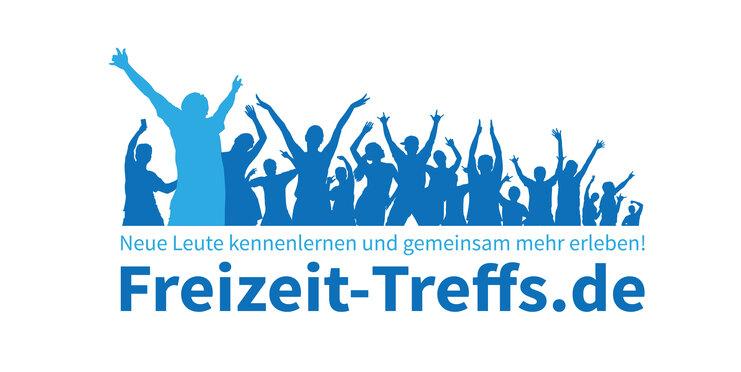 Grafik mit Silhouetten von Menschen, die feiern; darunter der Text: "Neue Leute kennenlernen und gemeinsam mehr erleben! Freizeit-Treffs.de".