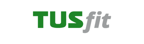 Logo von TUSfit in grüner und grauer Schrift auf weißem Hintergrund.