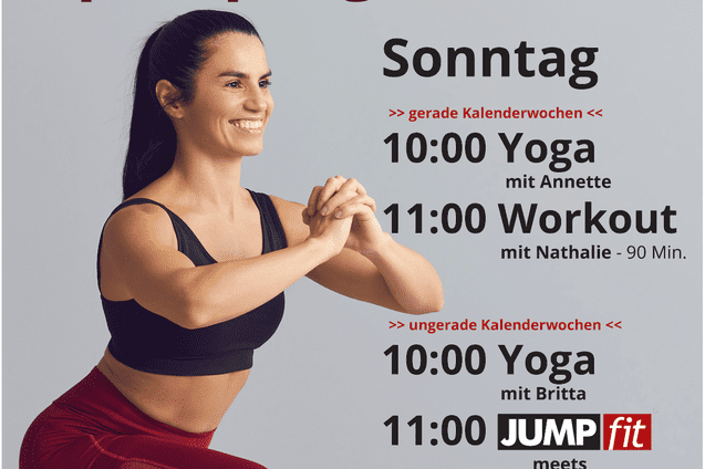 &Auml;nderungen im Sportprogramm von TUSfit mit Yoga und Workout-Zeiten f&uuml;r Sonntage in geraden und ungeraden Kalenderwochen.