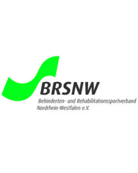 Logo des BRSNW mit gr&uuml;nem, geschwungenem Symbol und Text: &bdquo;Behinderten- und Rehabilitationssportverband Nordrhein-Westfalen e.V.&ldquo;