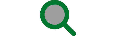 Gr&uuml;nes Lupensymbol mit einem grauen Kreis in der Mitte, umgeben von einem stabilen Griff.