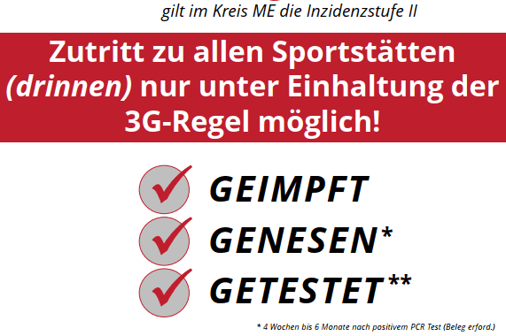 Informationsplakat &uuml;ber Zutrittsbedingungen zu Sportst&auml;tten unter der 3G-Regel, g&uuml;ltig ab 16.08.2021.