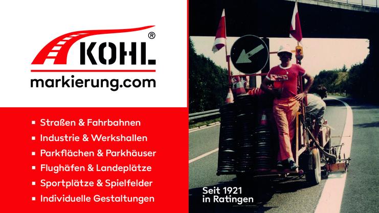 Logo von Kohl mit Textbox und einer Person, die auf einer Stra&szlig;e neben einem markierten Fahrzeug arbeitet.