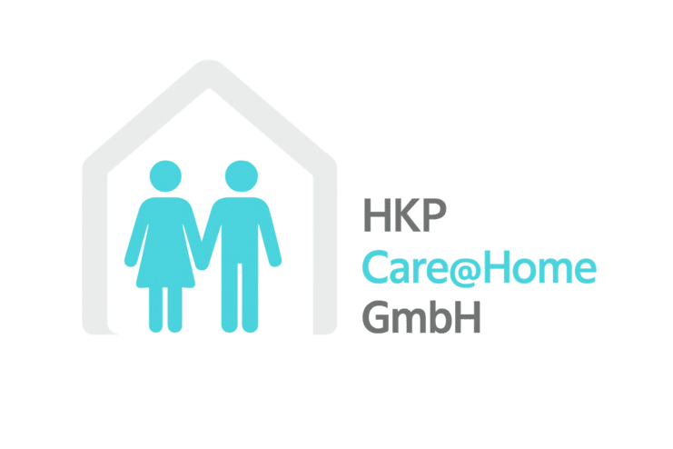 Logo von HKP CareHome GmbH mit stilisierten Figuren, die H&auml;ndchen haltend in einem Haus-Symbol dargestellt sind.