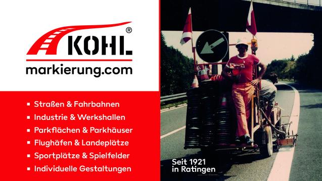 Logo von Kohl mit Textbox und einer Person, die auf einer Stra&szlig;e neben einem markierten Fahrzeug arbeitet.