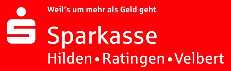 Logo der Sparkasse mit den Standorten Hilden, Ratingen und Velbert, begleitet von dem Slogan &bdquo;Weil's um mehr als Geld geht&ldquo;.