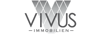 Logo von VIVUS Immobilien mit geometrischen, grauen Mustern und stilisierter Schrift.