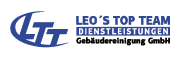 Logo von Leo's Top Team Dienstleistungen GmbH, stilisiert mit den Buchstaben LTT in Blau und Schwarz.