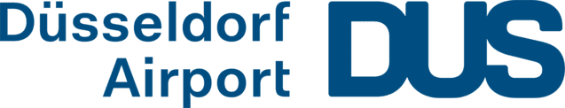 Logo des D&uuml;sseldorfer Flughafens mit dem Schriftzug "D&uuml;sseldorf Airport" und der Abk&uuml;rzung "DUS."