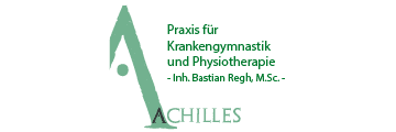 Logo der Praxis f&uuml;r Krankengymnastik und Physiotherapie Achilles mit stilisiertem A und gr&uuml;ner Schrift.